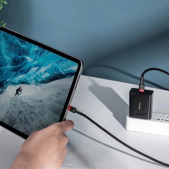 Baseus Cafule USB-C naar USB-C kabel - gewoven 5A 100W PD QC 3.0 - 2 meter - Zwart/grijs