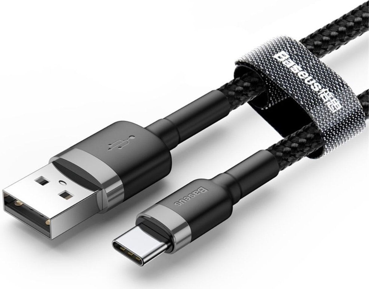 Baseus Gevlochten USB naar USB-C Kabel 2 meter 2 A - Zwart/Grijs