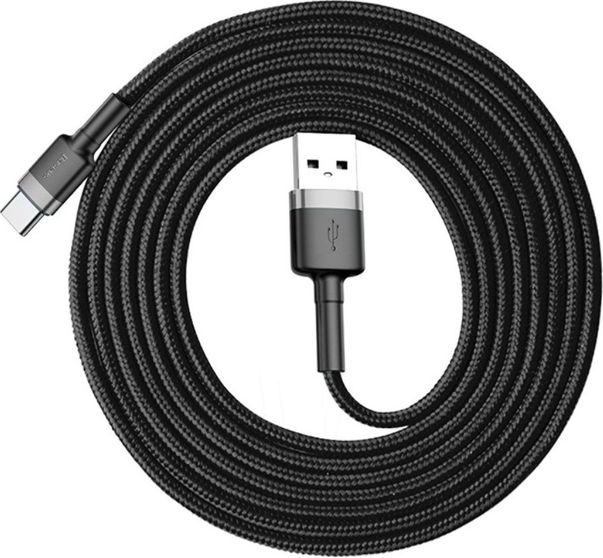 Baseus Gevlochten USB naar USB-C Kabel 2 meter 2 A - Zwart/Grijs