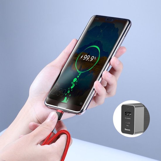 Baseus USB-C kabel - geweven nylon 3A - 1 m - Grijs