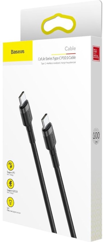 Baseus USB-C kabel - geweven nylon 3A - 1 m - Grijs