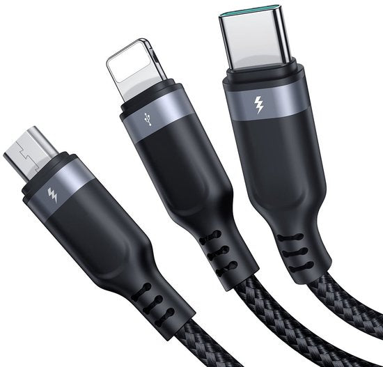 Joyroom kabel 3-in-1 - USB-A naar Lightning en USB-C en Micro-USB - 3,5 A - 1,2 m - Zwart