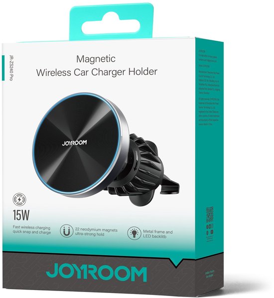 Joyroom telefoonhouder auto - ventilatierooster - draadloze oplader 15W - MagSafe - 360° draaibaar - Zwart