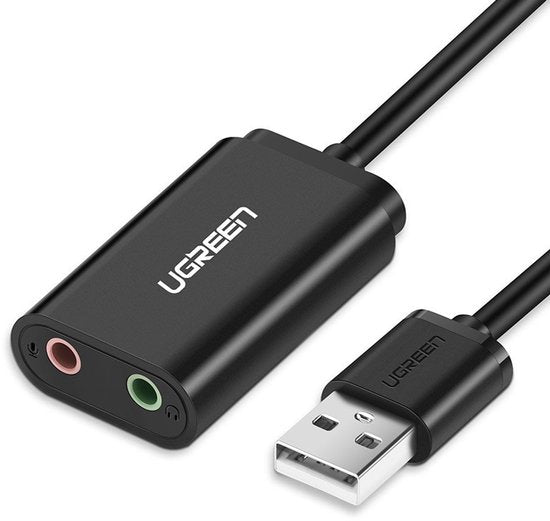 Externe geluidskaart - USB naar 3,5 mm mini-jack - kabel 15 cm - Zwart