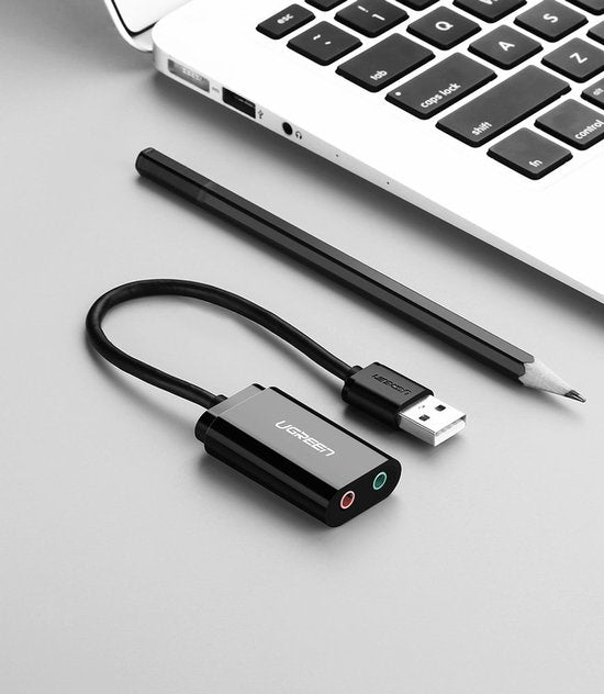 Externe geluidskaart - USB naar 3,5 mm mini-jack - kabel 15 cm - Zwart