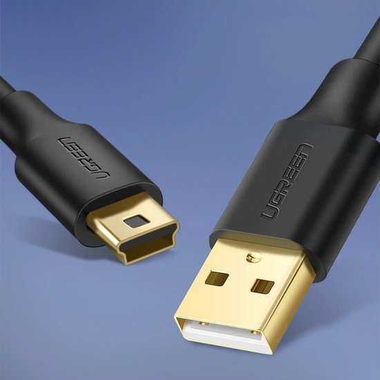 Ugreen USB naar mini-USB kabel - 5-pins verguld - 0,5 m - Zwart - US132