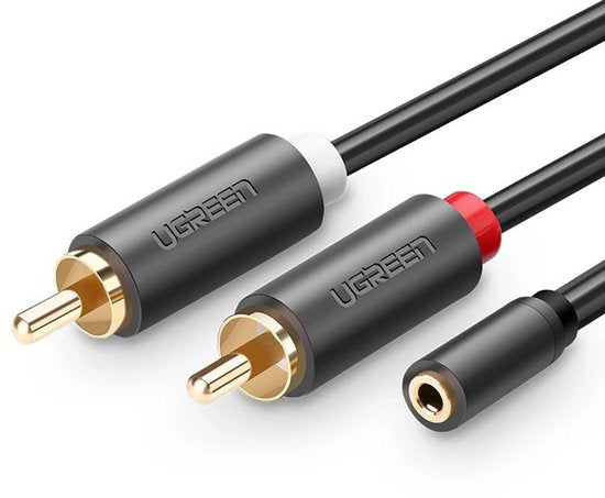Audiokabel - 3,5 mm jack female naar 2 RCA male