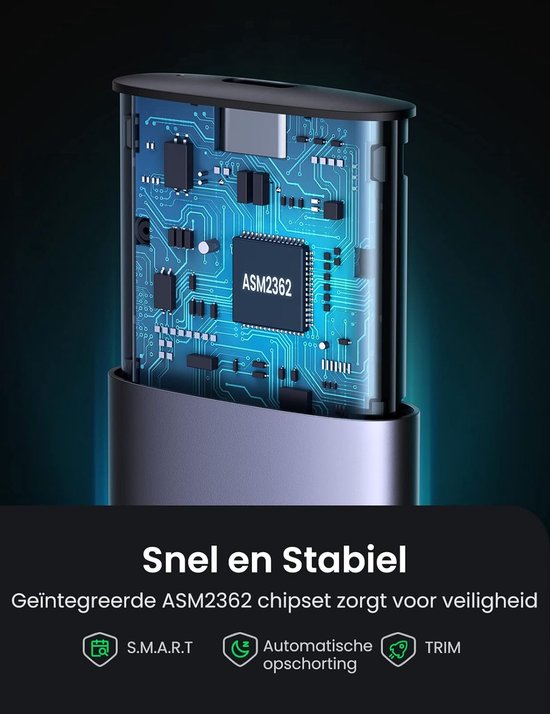 UGREEN M.2 NVMe SSD behuizing - USB-C 3.1 Gen 2 10 Gbps UASP - M en M&B key - 2230/2242/2260/2280 - tot 2 TB