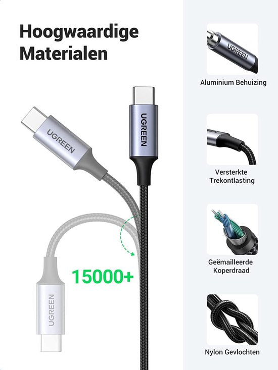 Ugreen stereo audiokabel - USB-C naar 3,5 mm AUX mini-jack - geschikt voor telefoon en tablet - 1 meter - Zwart