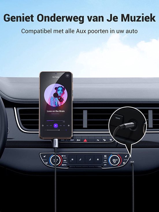 Ugreen stereo audiokabel - USB-C naar 3,5 mm AUX mini-jack - geschikt voor telefoon en tablet - 1 meter - Zwart