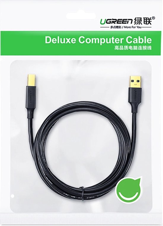 Ugreen USB 2.0 Type B printerkabel - mannelijk naar mannelijk - 480 Mbps - 2 meter - US135-20847 - Zwart