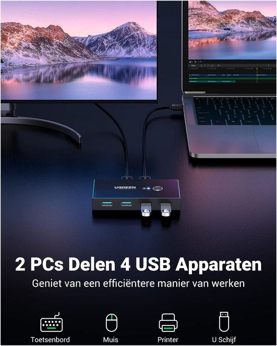 Ugreen sharing switch - USB 3.0 met 4 poorten - Zwart