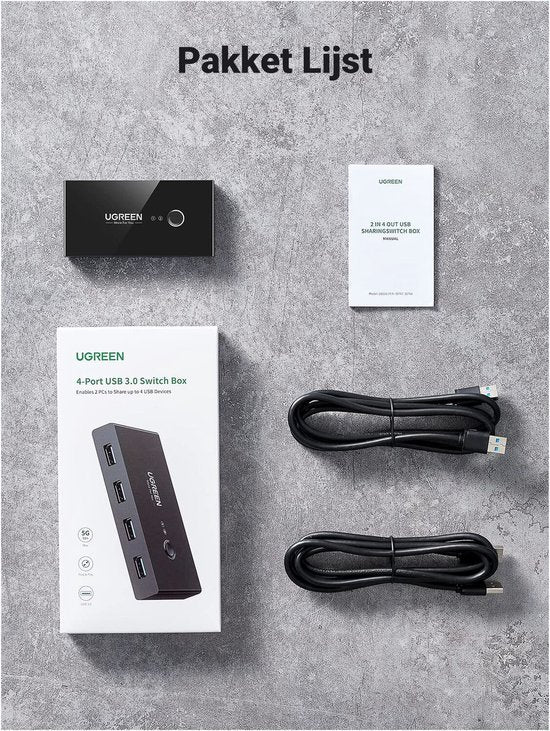 Ugreen sharing switch - USB 3.0 met 4 poorten - Zwart
