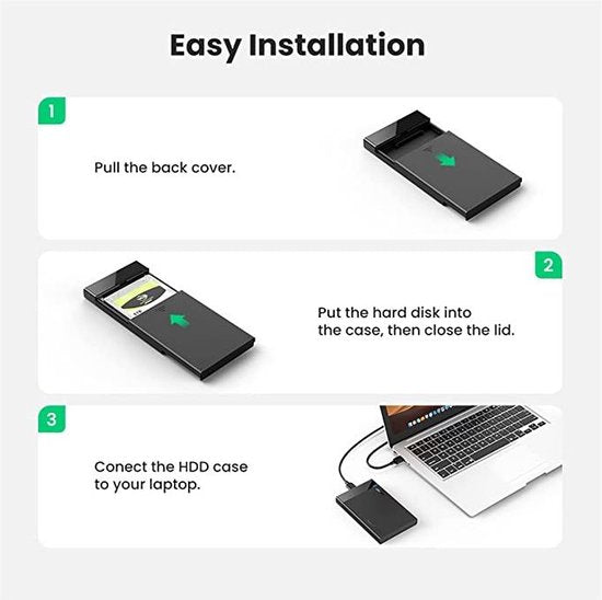 Ugreen externe harde schijf behuizing - 2,5 inch SATA HDD/SSD USB 3.0 - Zwart