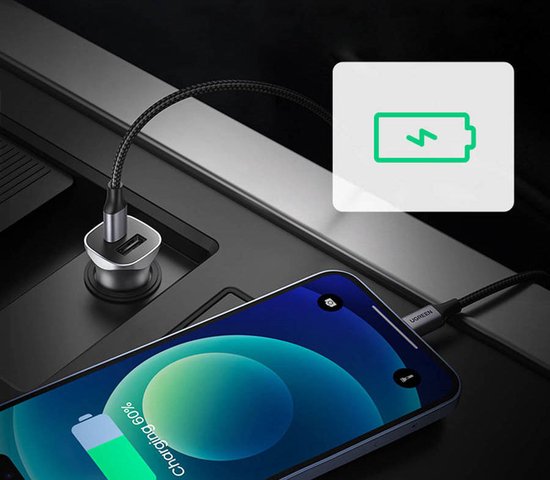 UGREEN auto-oplader - snellader 30 W - Power Delivery en Quick Charge - 3,4 A