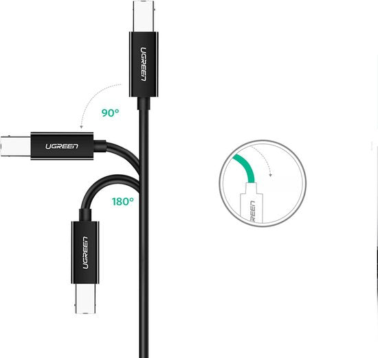 Ugreen printerkabel - USB 2.0 USB-C - 2 meter - Zwart