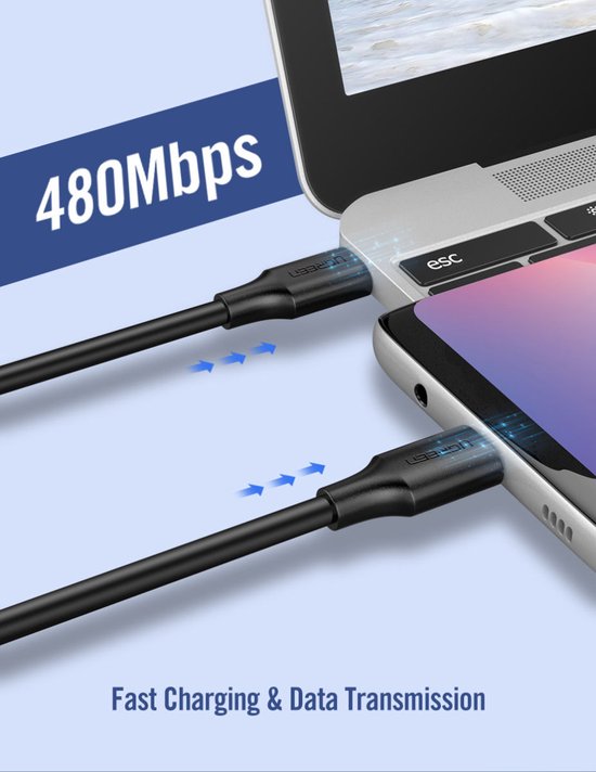 Ugreen USB-C naar USB-C kabel - 1 meter - smartphone/tablet/laptop - Zwart