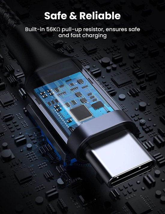 Ugreen USB-A naar USB-C kabel - gevlochten 3A fast charge - 2 meter - Zwart