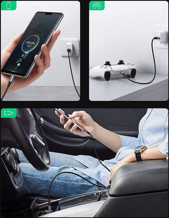 Ugreen USB-A naar USB-C kabel - gevlochten 3A fast charge - 2 meter - Zwart