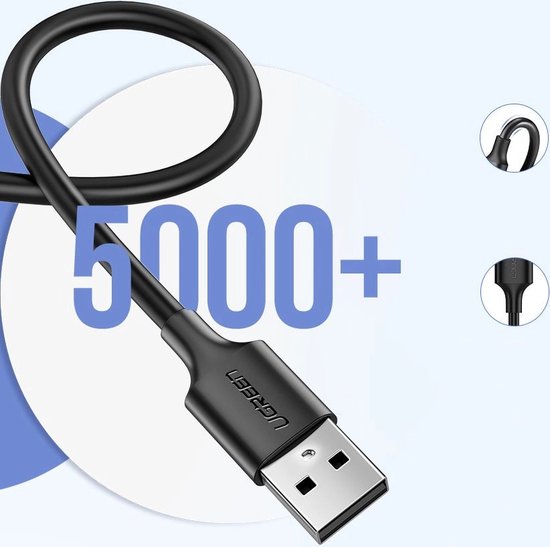 Ugreen USB naar micro USB kabel - 2,4 A - 480 Mbps - 1,5 m - Zwart - US289