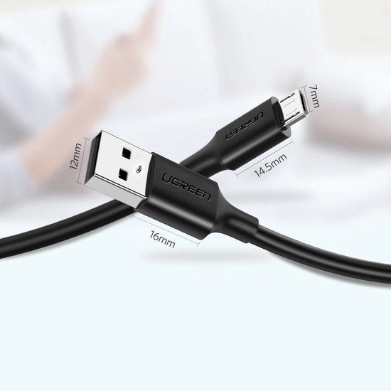 Ugreen USB naar micro USB kabel - 2,4 A - 480 Mbps - 1,5 m - Zwart - US289