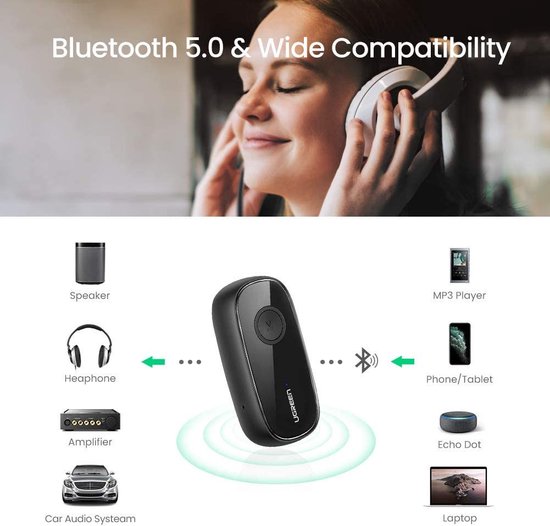 Ugreen bluetooth 5.0 audio-ontvanger - AUX aptX LL mini-jack - Zwart