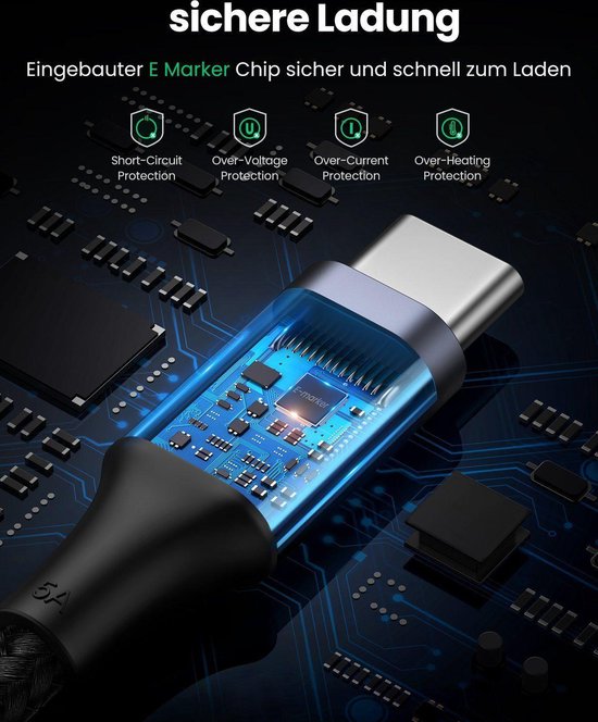 Ugreen USB-C kabel - gevlochten 100W 5A - 2 m - Zwart