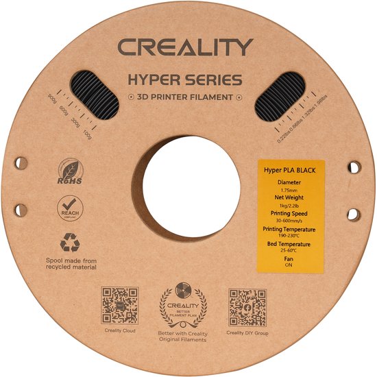 Creality Hyper PLA filament - 1,75 mm - 1 kg - Zwart
