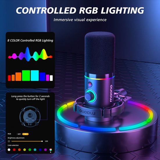 Maono PD200XS microfoon - XLR dynamisch RGB met telescopische arm 66 cm - USB streaming