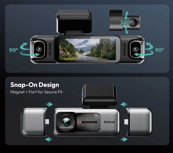 Botslab G980H dashcam - 4-kanaals 4K wifi GPS 360 graden parkeermodus - 128 GB