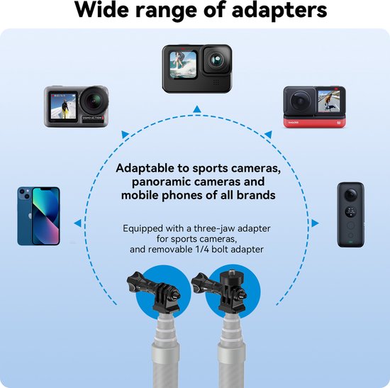Telesin selfie stick - 3 m extendable - carbon - for GoPro, action cameras, DJI Osmo, Insta360 - Black/Grey