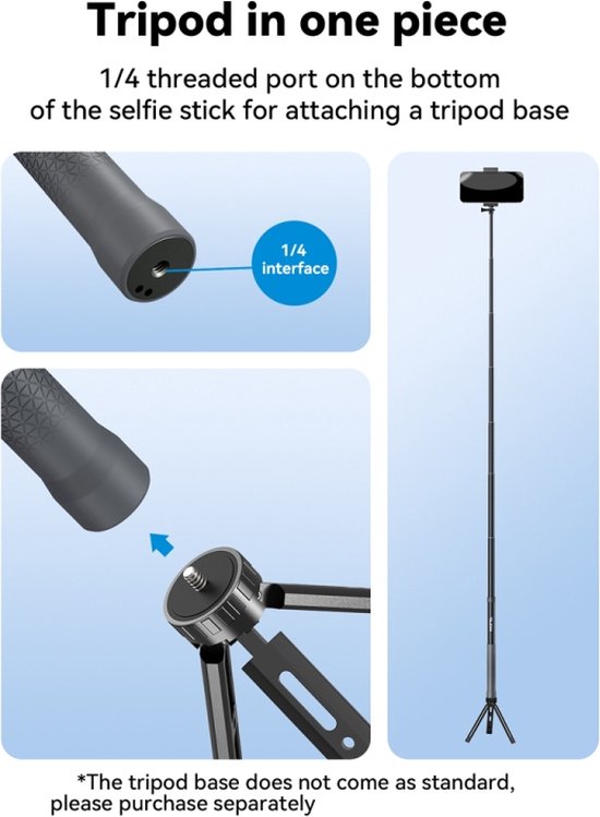 Telesin selfie stick - 3 m extendable - carbon - for GoPro, action cameras, DJI Osmo, Insta360 - Black/Grey