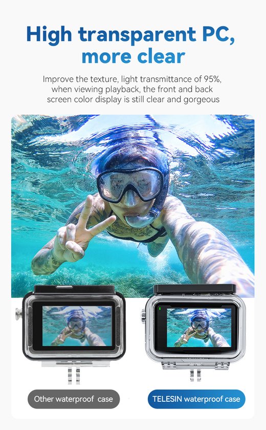 Telesin waterdichte behuizing - geschikt voor DJI Osmo Action 3/4/5 - waterdicht tot 45 meter - Transparant