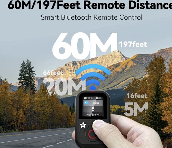 Telesin V2 Bluetooth afstandsbediening - voor GoPro 13/12/11/10/9/8/MAX & smartphone - waterbestendig 80 m bereik - Zwart
