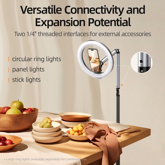 Telesin live streaming vloerstatief - MagSafe - verstelbaar 65-165 cm - 360° draaibaar - verzwaarde voet 1,5 kg - aluminium - Zwart