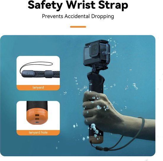 Telesin Bobber drijvende handgreep - onderwater met afstandsbediening - geschikt voor GoPro 8 t/m 13 - waterdicht tot 15 meter - Zwart/oranje
