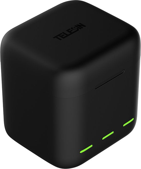 Telesin batterij oplaadbox - GoPro Hero 13 - 3 batterijen en 2 micro-SD kaarten - LED indicatie - Zwart