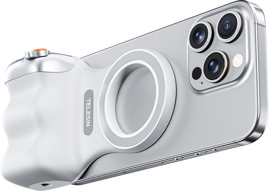 Telesin Fun Shot Magnetic Grip 2 cameragreep - MagSafe telefoongrip - zoom- en sluiterknop - inclusief bluetooth afstandsbediening - Wit