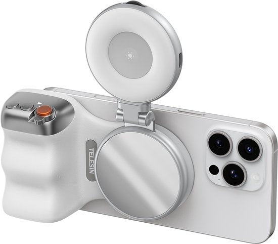 Telesin Fun Shot Magnetic Grip 2 cameragreep - MagSafe telefoongrip - zoom- en sluiterknop - inclusief bluetooth afstandsbediening - Wit