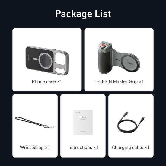 Telesin Master Grip magnetische handgreep - iPhone 17 Pro Max hoesje - dubbele MagSafe - statiefbevestiging - Grijs