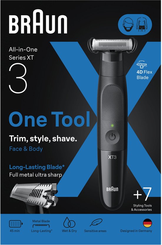 Braun All-in-One Series X XT3200 stylingset - 7 tools - 4D Flex scheerblad - Zwart