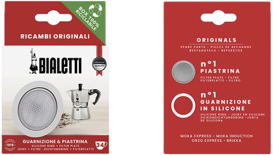 Bialetti filterplaatje en siliconen ring - geschikt voor Brikka 2 kops en Moka Induction 4 kops - origineel reserveonderdeel