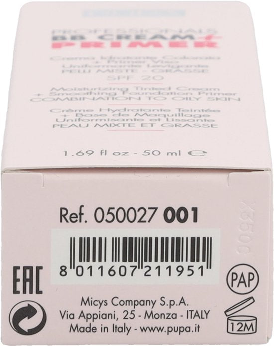 Pupa Milano BB cream + primer - gecombineerde tot vette huid - 001 Nude