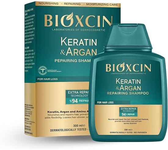 Bioxcin keratine & arganolie shampoo - tegen haaruitval en beschadigd haar - herstellend - 300 ml