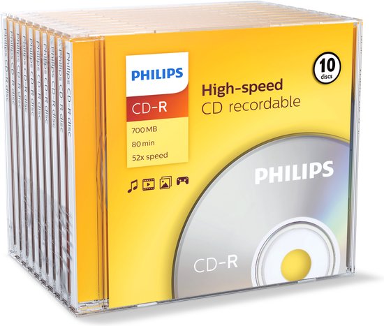 Philips CD-R - 80 min 700 MB 52x - jewelcase - 10 stuks