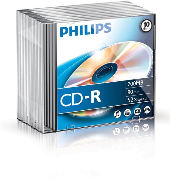 Philips CR7D5NS10 CD-R - 80 min 700MB 52x slimcase - 10 stuks