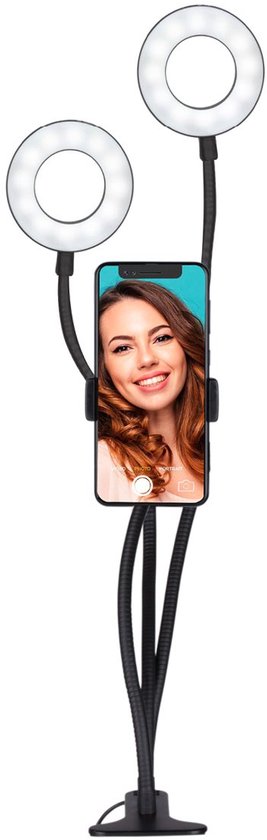 Grundig ringlamp - telefoonhouder tafelklem - 2x 9 cm 48 LED's - flexibele armen