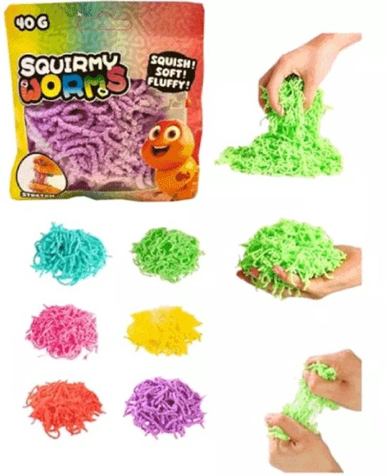 Johntoy Squirmy Worms zachte fluffy wormen - 40 gr