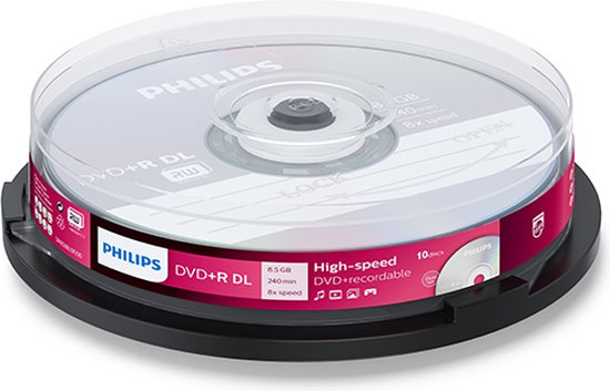 Philips DVD+R double layer - cakebox 10 stuks - 8,5 gb