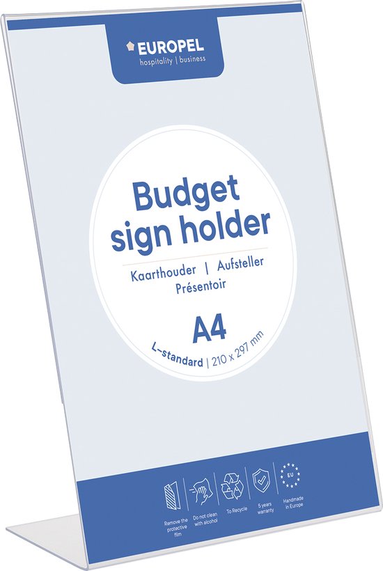 Europel kaarthouder - Budget L-standaard A4 - 21×29,7 cm - Transparant